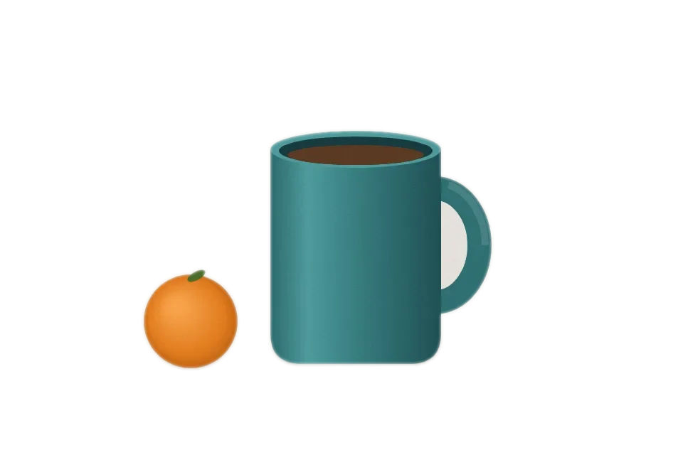 Example scene after color mode: the mug and the orange on a transparent background